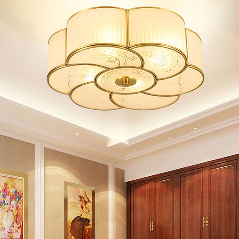 White Glass Flush Mount in Colonial Retro Style Copper Ceiling Light voor slaapkamer