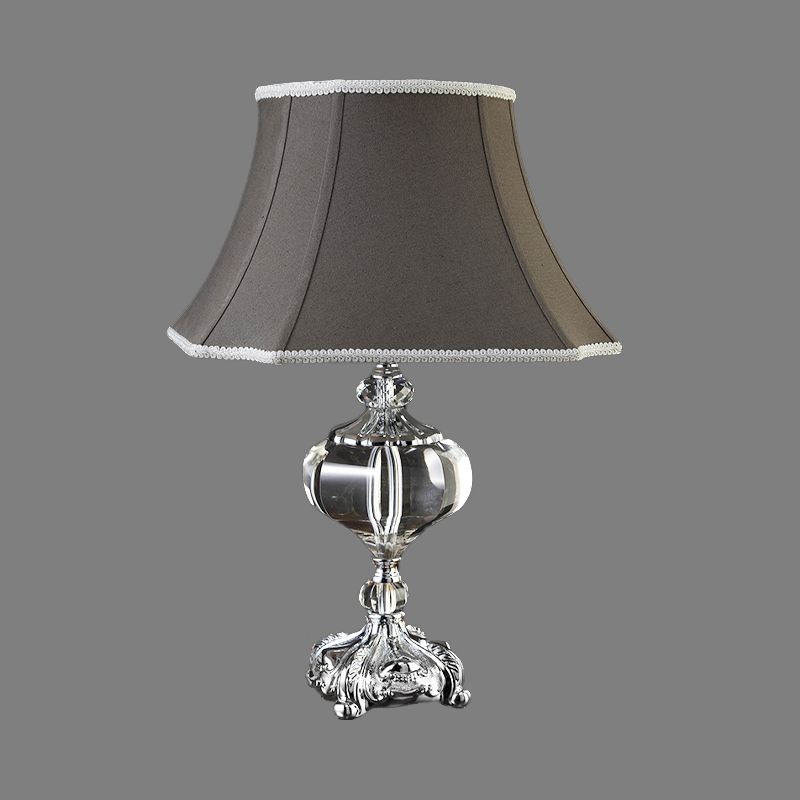 Contemporary 1 Bulb Table Light Grey Paneled Bell Small Desk Lamp with Fabric Shade