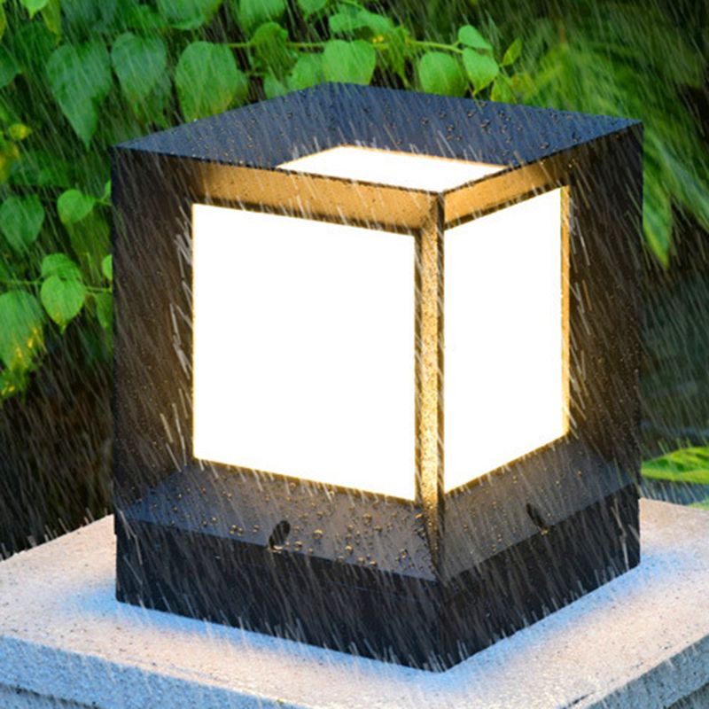 Modern Simple Plastic Outdoor Light Rectangle Shape Waterproof Pillar Lamp for Courtyard