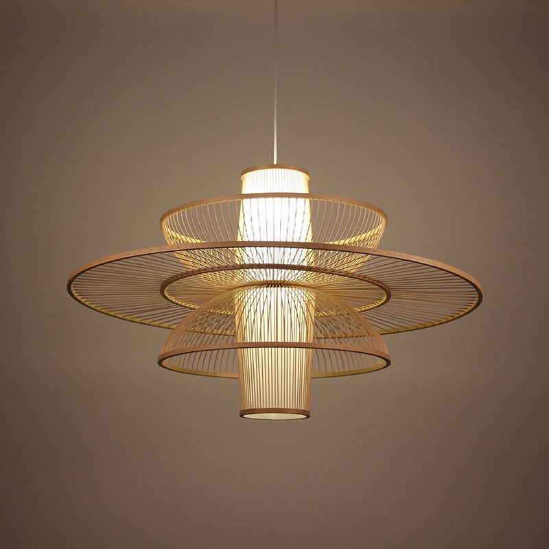 Lotus-Like Bamboo Suspension Lighting Minimalist 1 Head Wood Pendant Ceiling Light for Tea Room