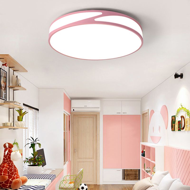 Candy Colored Circular Flush Ceiling Light Macaron Style Acrylic Ceiling Lamp for Office