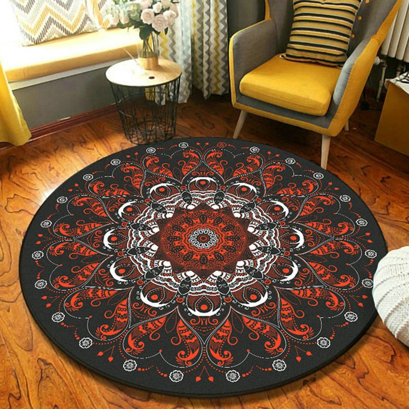 Fancy Mandala Area Rug Dark Color Moroccan Carpet Polyester Pet Friendly Rug for Living Room