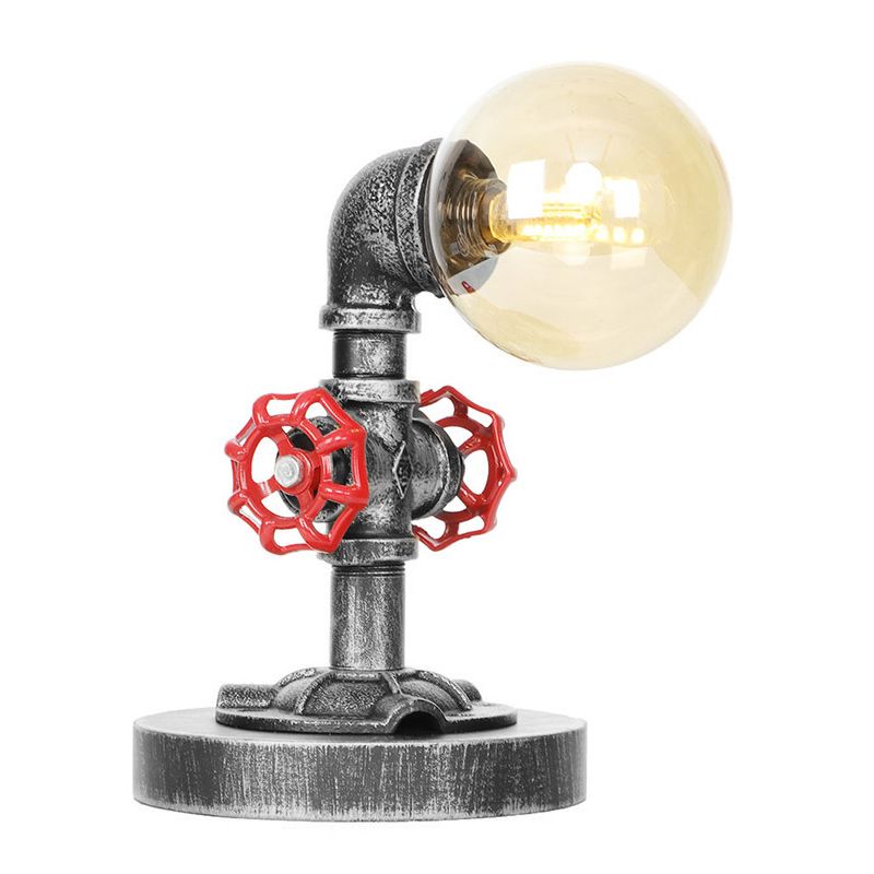 Single Light Globe Shade Reading Lamp Industrial Antique Silver Clear/Amber Glass Task Lighting for Bedroom with Base