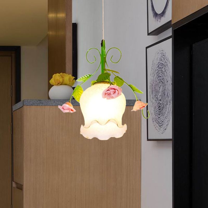 Fleur de lampe suspendue verte en métal 1 suspension à suspension pastorale légère pour salle à manger