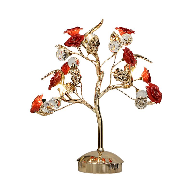 Ceramic Flowering Tree Table Lamp Romantic Pastoral 3-Head Dining Room Nightstand Light in Green/White/Red