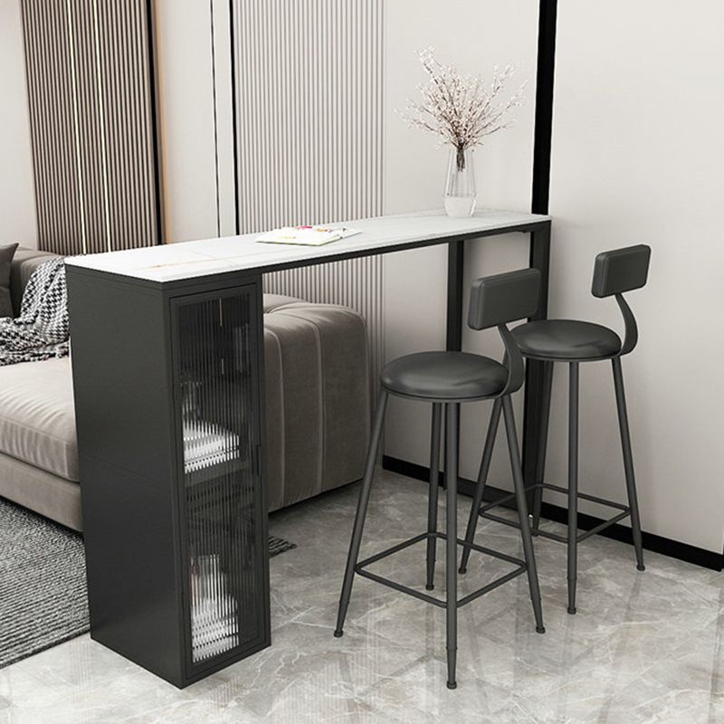 Modern Bar Table Stone Top Pub Table with Shelf for Living Room, Only Table