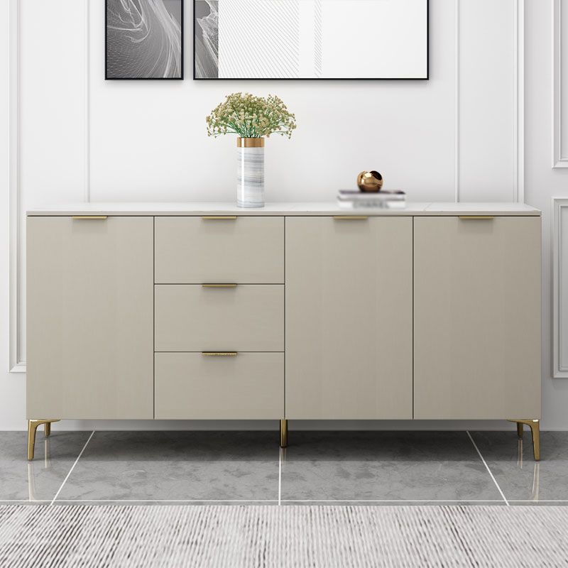 Glam Drawer Sideboard Engineered Wood Credenza with Stone Countertop for Living Room