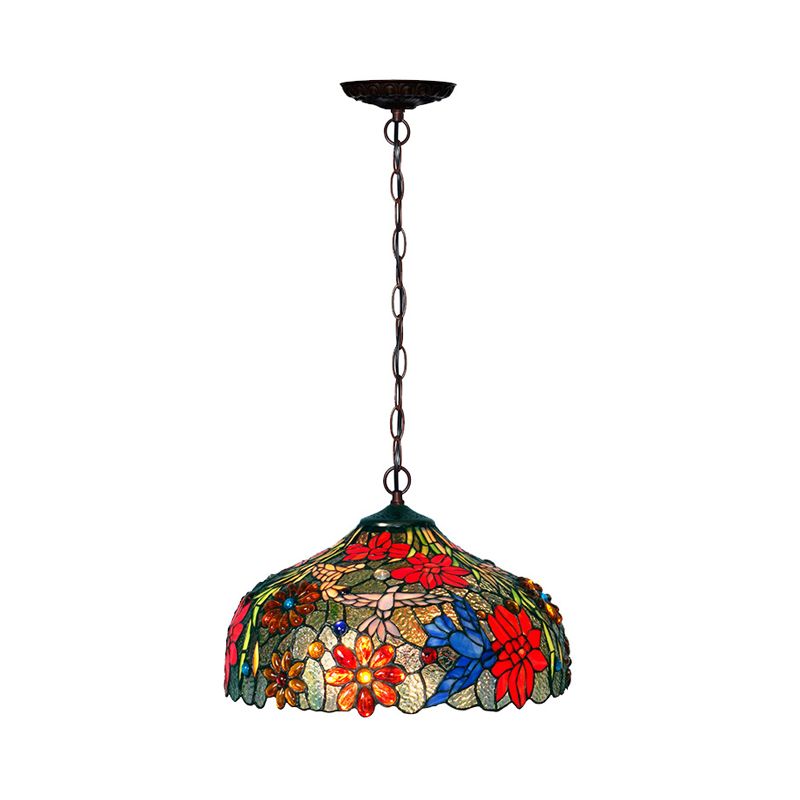 Petal Red/Yellow/Blue Cut Glass Chandelier Light Fixture 3 Lights Bronze Suspension Lighting for Dining Room