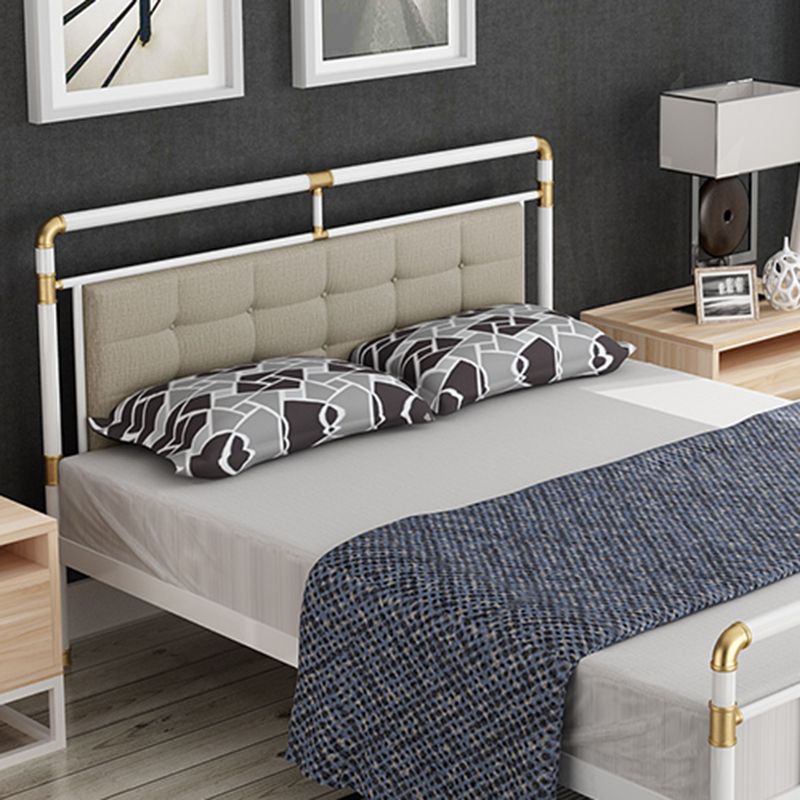 Contemporary Iron Base Standard Bed with Upholstered Headboard