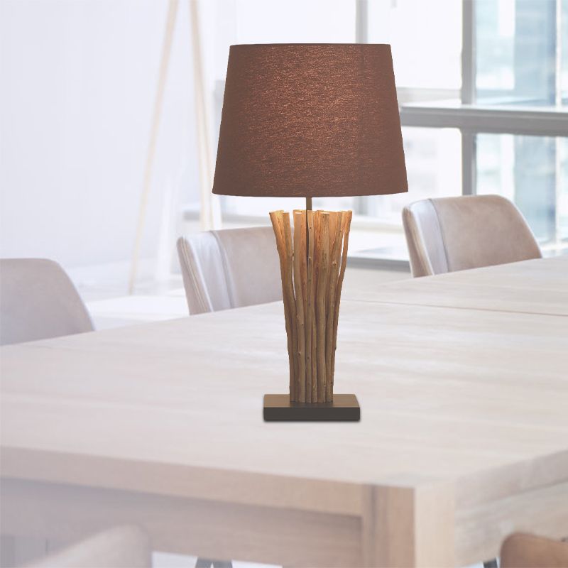 1-Light Bedside Wood Bar Night Table Light Modern Coffee Nightstand Lamp with Barrel Fabric Shade