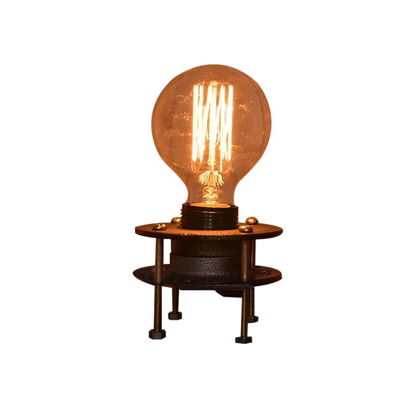 Farmhouse Mini Table Lighting 1 Head Wrought Iron Standing Table Lamp with Bare Bulb in Black