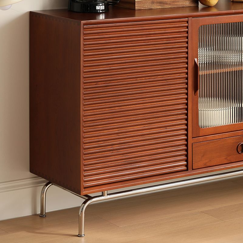 Contemporary Glass Doors Sideboard Cabinet with Storage in Brown