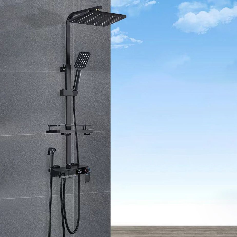 Square Metal Shower System Volume Control Dual Shower Head Shower Faucet with Shower Arm