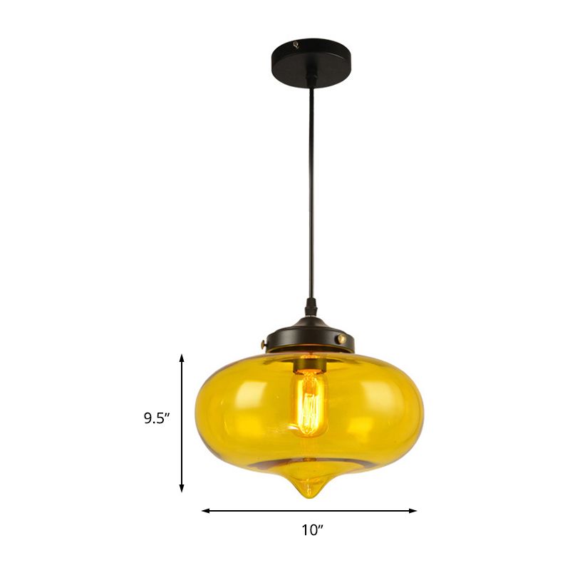 Contemporary Onion Pendant Light Gray/Red/Yellow Glass 1 Head Restaurant Hanging Ceiling Fixture