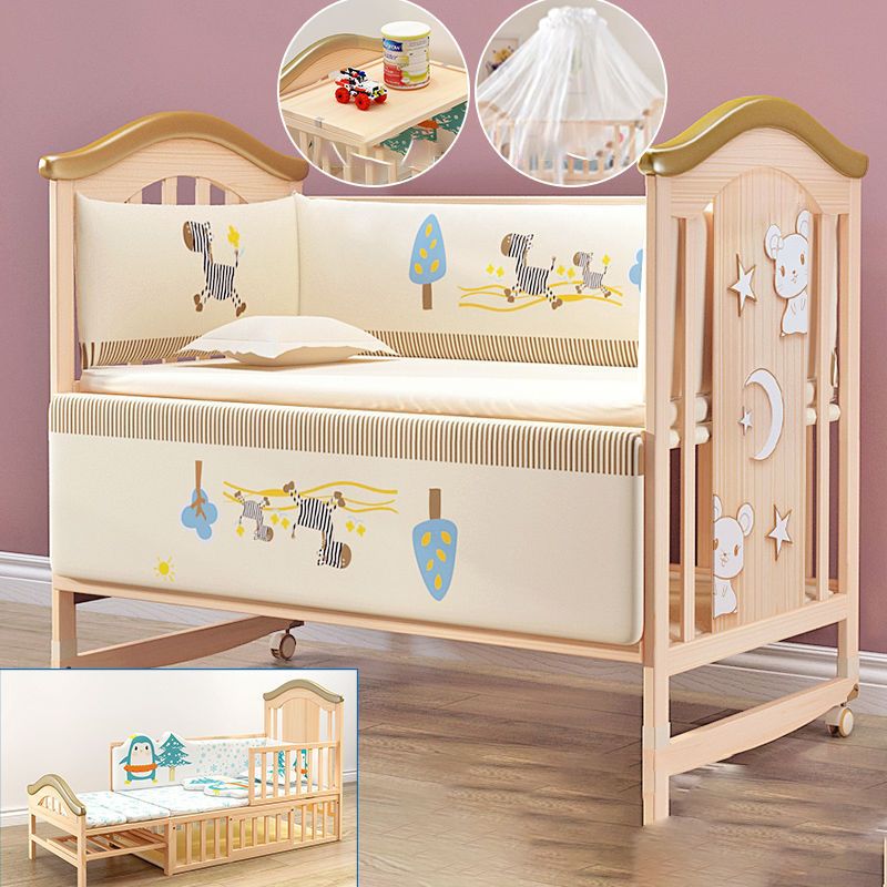 Baby Crib 4-in-1 Convertible Crib Nursery Bed with Guardrail and Casters