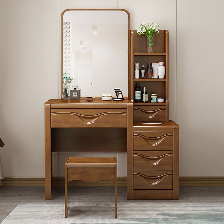 Traditional Solid Wood Vanity Makeup Table with Drawers and Mirror