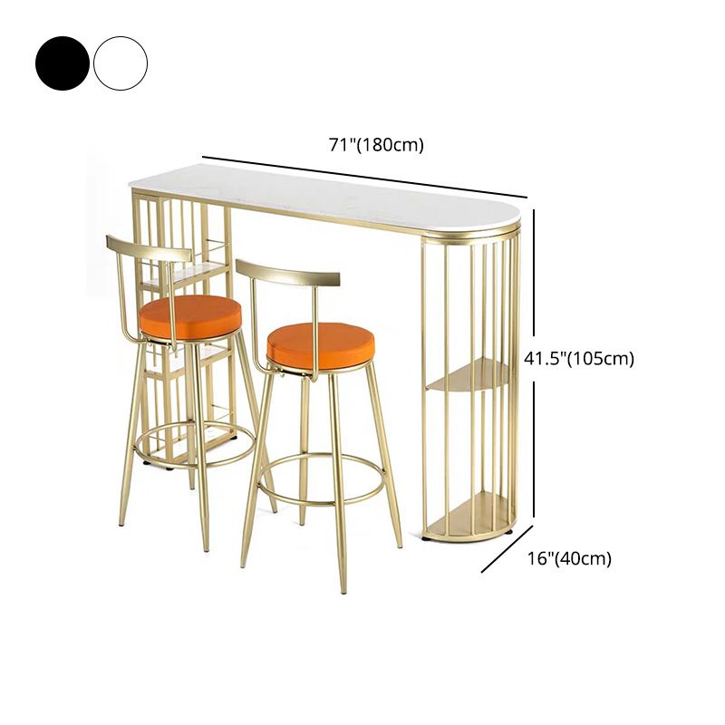 Living Room Counter-height Pub Table Gold Storage Metal Bar Dining Table