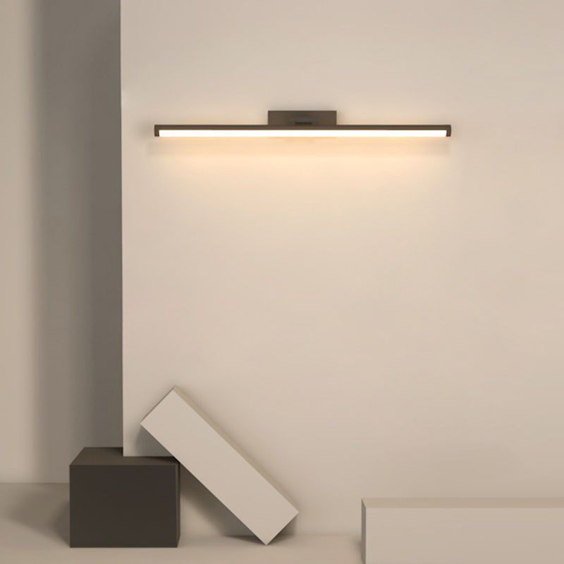 Modern Linear Wall Light Fixture Metal Single Light LED Mirror Light for Bathroom in Black