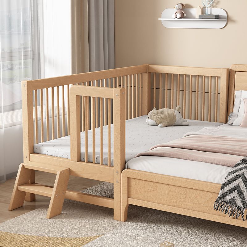 Modern Farmhouse Nursery Crib Adjustable Height Wood Crib in Natural for Bedroom