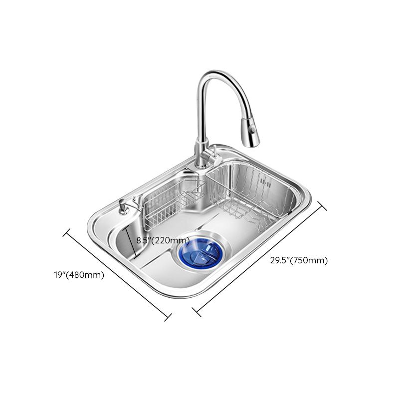 Contemporary Style Kitchen Sink Pure Color Stainless Steel 2 Holes Drop-In Kitchen Sink