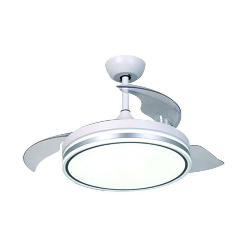 Circular Hanging Fan Light Minimalism Acrylic White 3-Blade LED Semi Mount Lighting, 42" Width