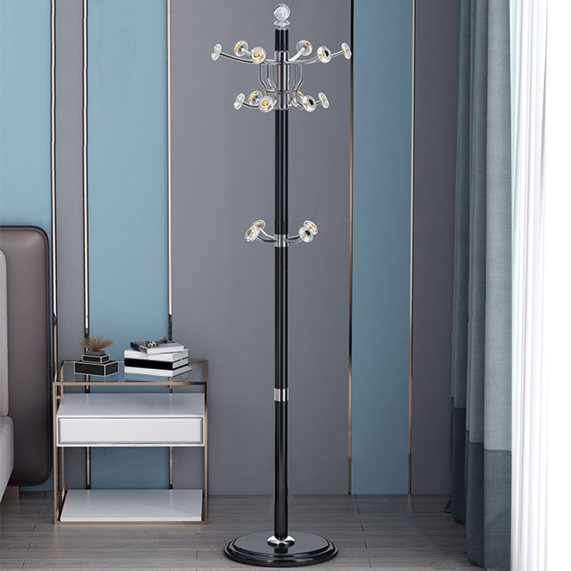 Contemporary Coat Rack Free Standing Coat Hook Metal Hall Stand with Round Base