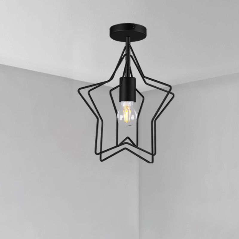 Geometric Shaped Metal Semi Flush Light Simplicity Single-Bulb Corridor Flush Ceiling Light Fixture