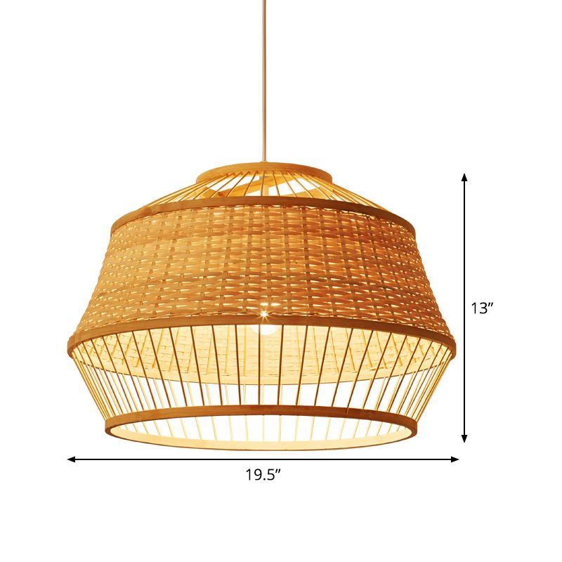 1 Head Handcrafted Pendant Lighting Japanese Bamboo Ceiling Suspension Lamp in Beige