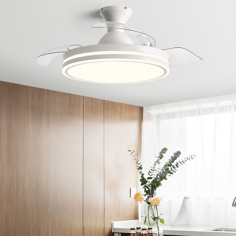 Round Metal Pendant Fan Lamp Frequency Conversion Nordic LED Semi Flush Mount Light