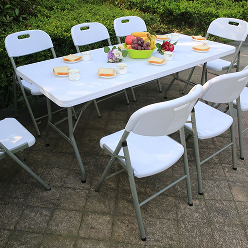 Rectangle Modern Dining Table White Plastic Table with Metal Frame