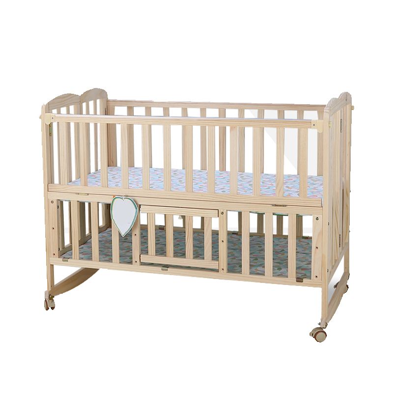 Convertible Solid Wood Baby Crib Folding Nursery Bed with Guardrail