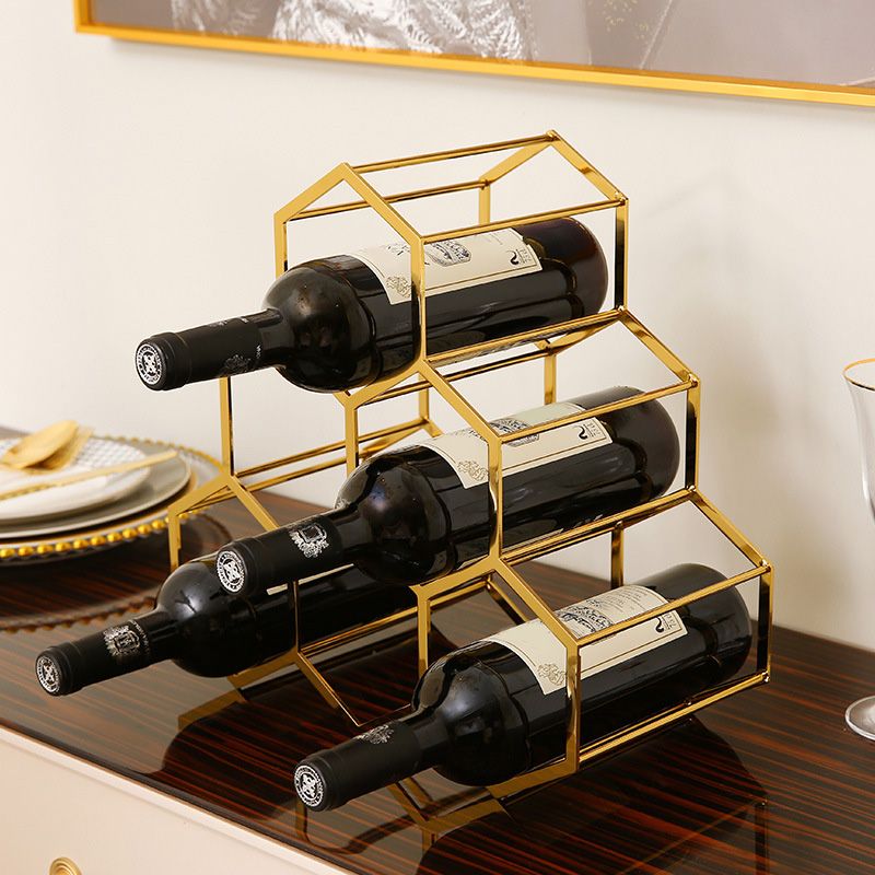 Metal Countertop Wine Glass Rack Modern Stackable Wine Bottle Holder in Gold