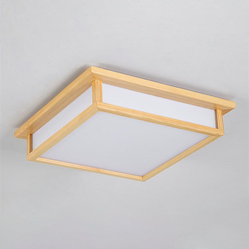 Minimalism Flush Mount Square LED Ceiling Light with Wood for Living Room