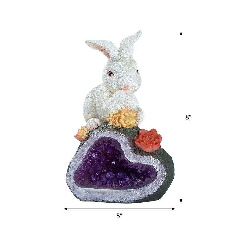 White Rabbit Solar Path Lighting Ideas Cartoon LED Resin Table Lamp for Courtyard