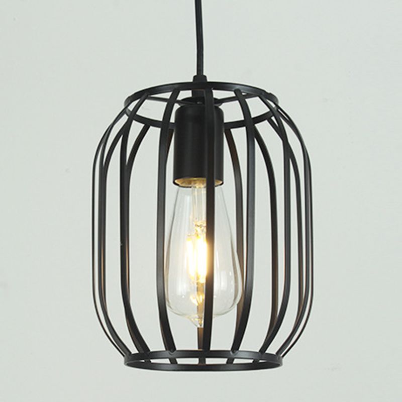 Éclairage pendentif à cage en fer en fer Industriel 1-Light suspendu lampe à barres pour barre