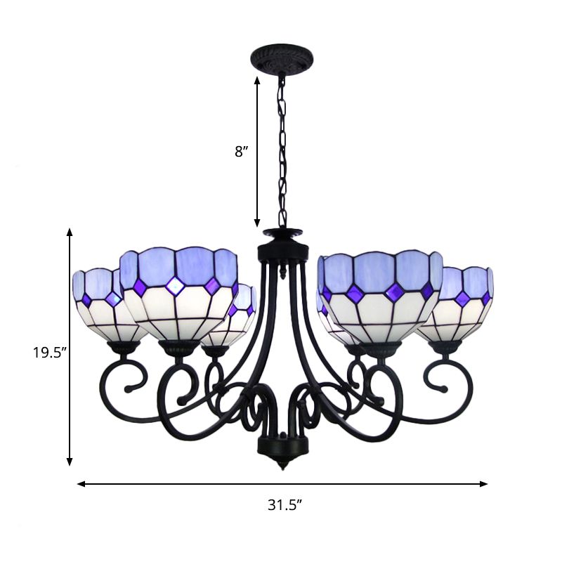 Lumière en lustre méditerranéen avec nuage de bol en vitr