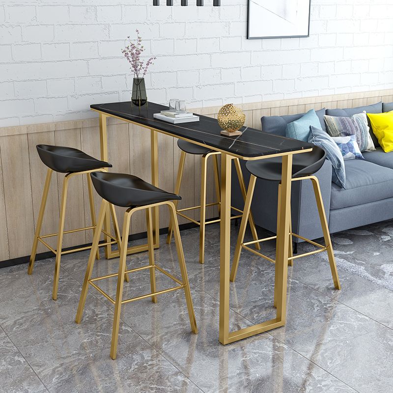 Glam Rectangle Stone Bar Table Indoor Iron Bar Dining Table with Sled Pedestal, Only Table