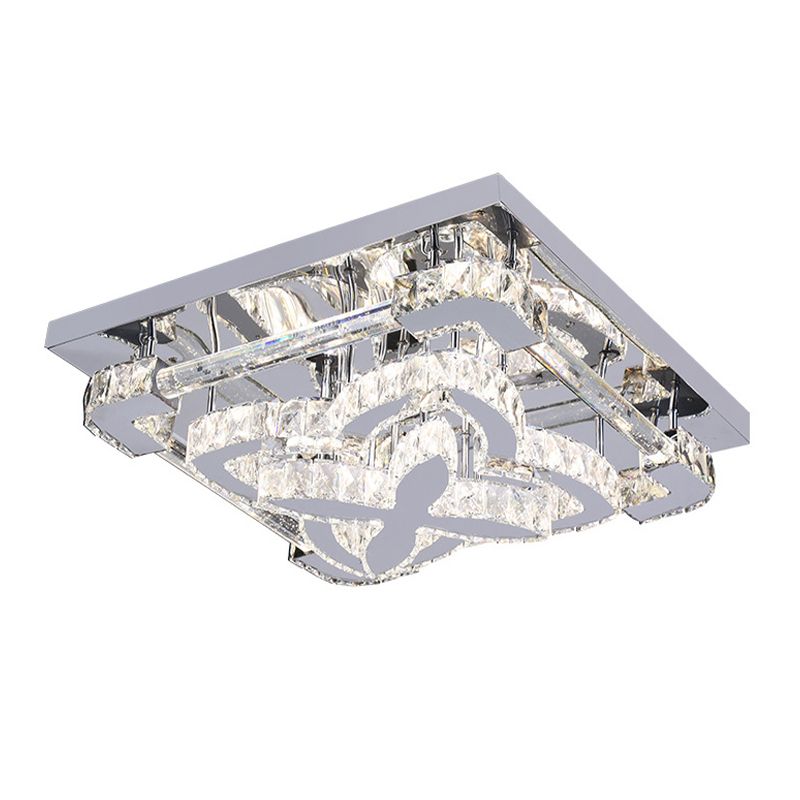 Stainless Steel Petals Flush Mount Modern Crystal Living Room LED Semi Flush Mount Ceiling Light