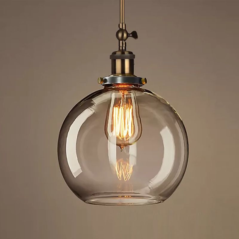 1-Light Geometric Pendant Lights Industrial Hanging Light with Glass Shade