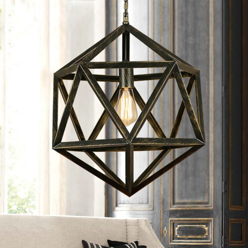 Industrial Style Geometric Hanging Lamp 1-Bulb Metal Ceiling Pendant Light in Black