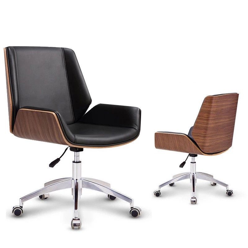 Mid Back Computer Desk Chair with Padded Arms Contemporary Office Chair with Metal Frame