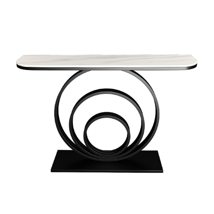 Modern Half Moon Sofa Table Slate and Metal Abstract Console Table for Hall