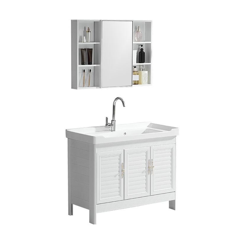 Metal Frame Vanity White Freestanding Rectangular Single Sink Glam Bath Vanity with Doors