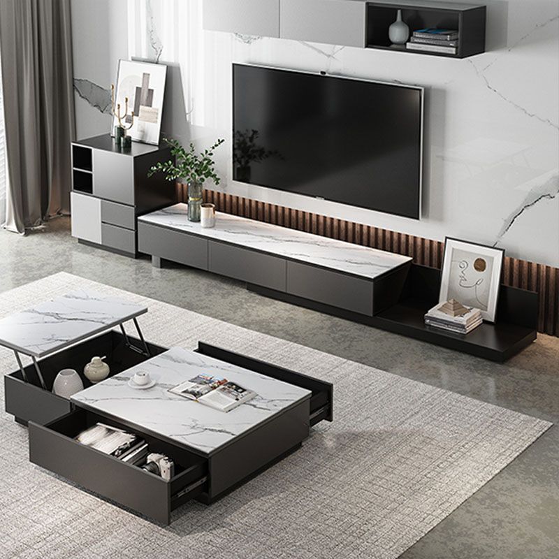 Contemporary TV Stand Console , 3 - Drawers Sliding TV Stand in Black / White