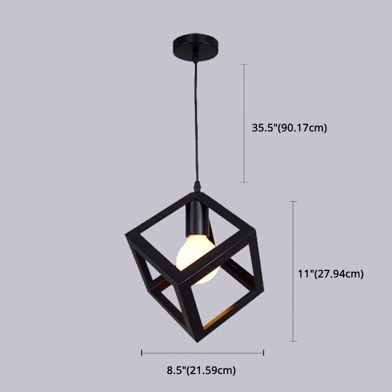 Square Cage Restaurant Pendant Ceiling Light Vintage Metal Black Hanging Light Fixture