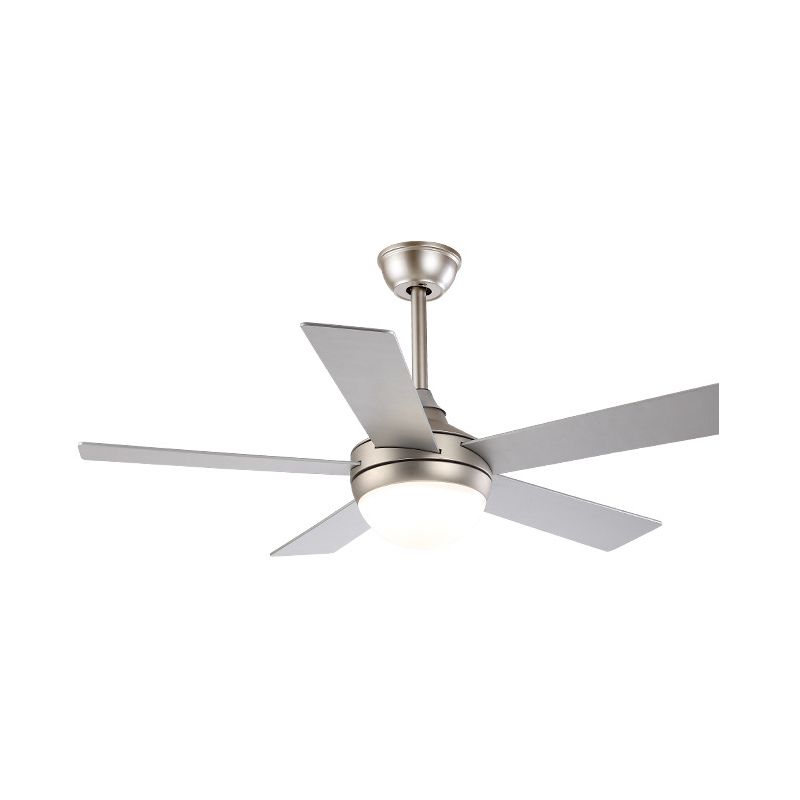 Modern Dome Semi Flush Lighting 48" Wide LED Metallic Ceiling Fan Lamp in Silver for Living Room with 5 Clear Blades