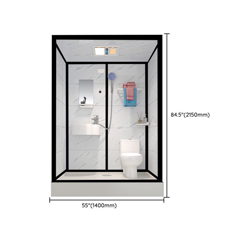 Tempered Glass Shower Stall Black Shower Stall with Towel Bar and Light