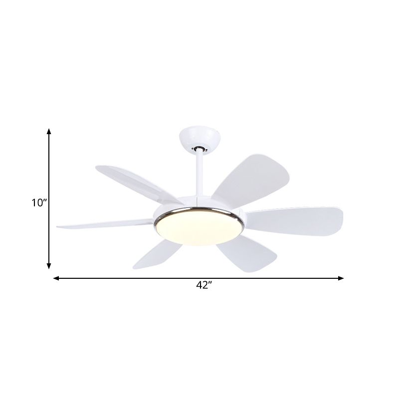 Acrylic Circle Pendant Fan Light Modernism Bedroom 6 Blades LED Semi Flush Lamp in White, 42" Wide