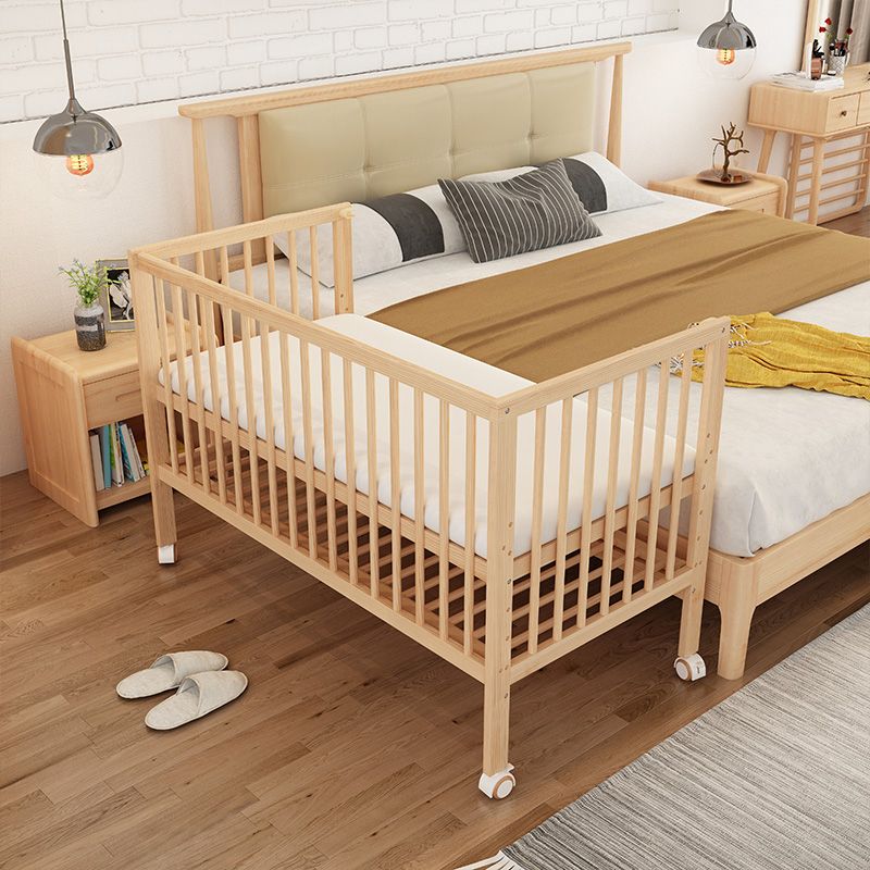 Modern Wood with Guardrail with Adjustable Height Nursery Crib