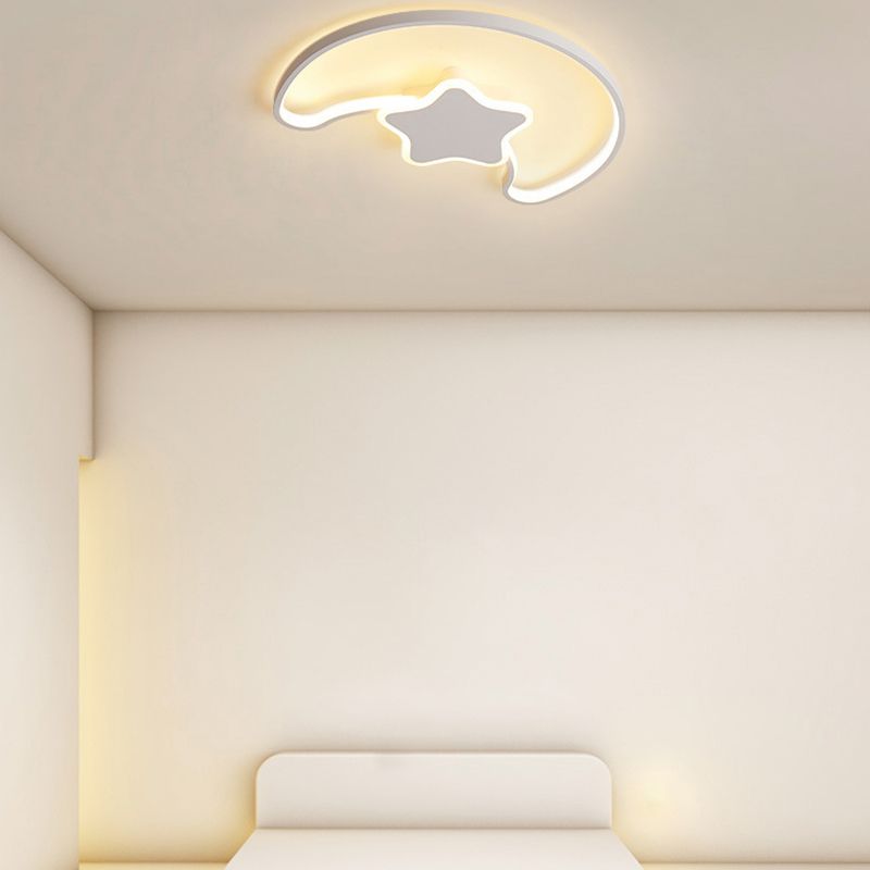 Moon Shape Flush Mount Modern Style Acrylic 1 Light Flush Light in White